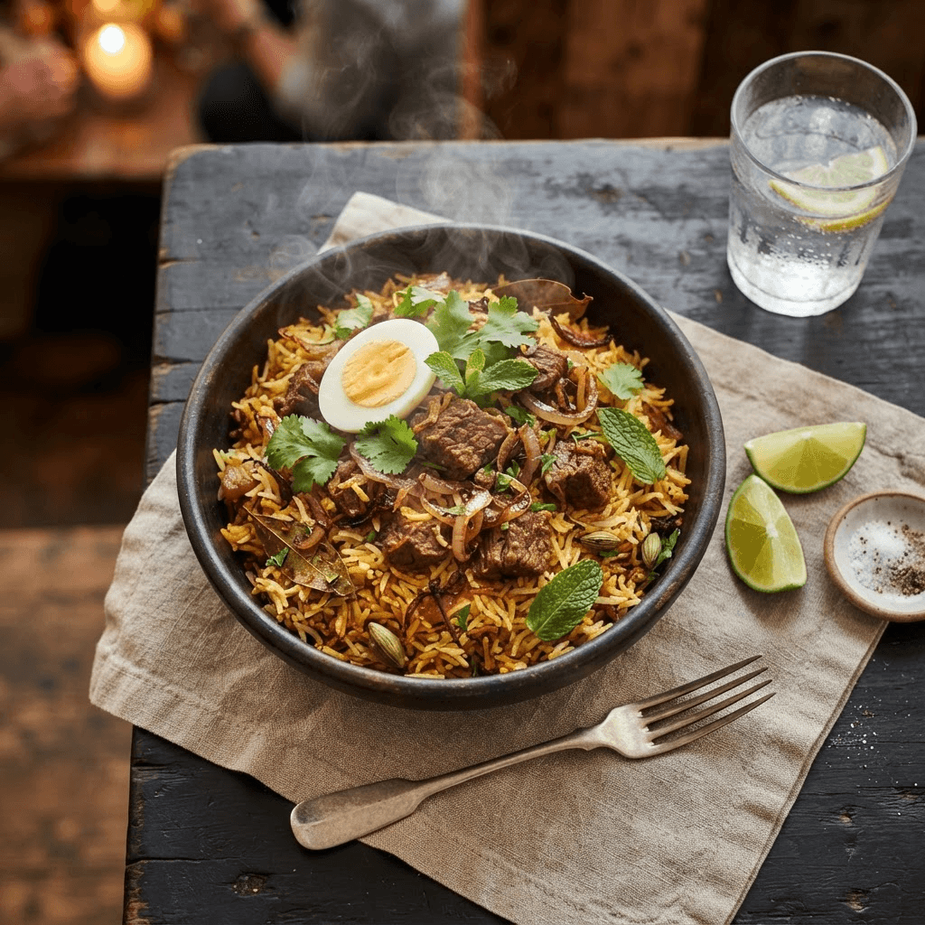 A serving of kacchi biryani
